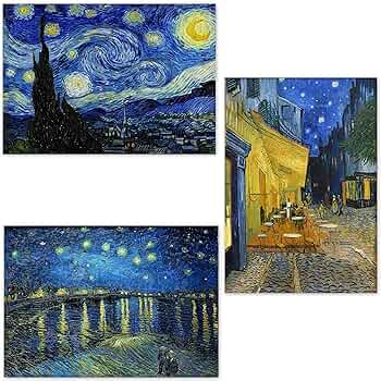 海外製　ゴッホ　星月夜テーマ　18枚セット ゴッホ【星月夜】 - 手描き 絵画（油絵複製画）販売のアート名画館